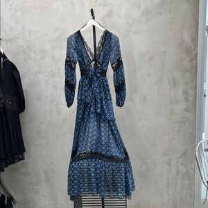 Misa Los Angeles Blue and Black Long Sleeve Dress